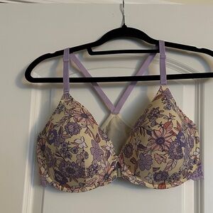 Adore Me Floral Bra with Purple and Cream
